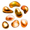 Set of realistic glossy drops of golden metall on white Royalty Free Stock Photo