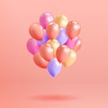 Set of realistic glossy helium balloons floating on pink background