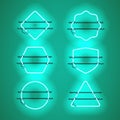 Set of realistic glowing blue neon frames