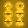 Set of realistic glowing yellow neon frames