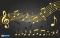 Set of realistic gold musical notes or musical notes symbols in golden color. Royalty Free Stock Photo