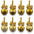 Set of realistic golden christmas balls. Royalty Free Stock Photo
