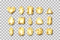 Set of realistic golden gems and jewels on transparent background. Royalty Free Stock Photo