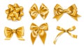 Set of realistic golden ribbons bows, decoration for gift boxes, design element Royalty Free Stock Photo