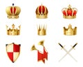 Set Of Realistic Golden Royal Crowns