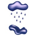 Set of realistic graphic elements, such as cloud, raindrops, puddle. Vector 3d illustration.