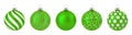 Set of Realistic green Christmas balls with ornament isolated on white background. Royalty Free Stock Photo