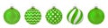 Set of Realistic green Christmas balls with ornament isolated on white background. Royalty Free Stock Photo