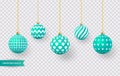 Set of realistic green Christmas balls with various patterns. Vector Royalty Free Stock Photo