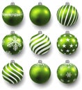 Set of realistic green christmas balls.