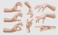 A set of realistic hand gestures. Concepts of love, the hand points, holds.You can insert any item . Finger gestures. 3D