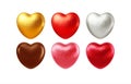 Set of realistic heart shaped chocolates wrapped in foil candy wrapper. Festive design element for Happy Valentines Day