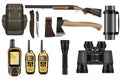 A set of realistic hunting equipment kit isolated on white Royalty Free Stock Photo