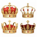 Contemporary Symbolism: Four Highly Realistic Golden Crowns On White Background