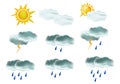 Set of realistic icons for weather design  on white background. Trendy weather elements for mobile or web design, forecast Royalty Free Stock Photo