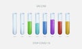 A set of realistic illustrations of eight test tubes with empty, orange, purple, green, blue and red liquid, isolated Royalty Free Stock Photo