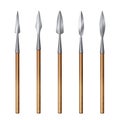 Set of realistic images of spears with different spearhead