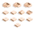 Set of 12 realistic isometric cardboard boxes with texture