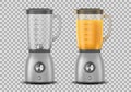 Set of Realistic Juicer blender. Kitchen blender with orange juice and empty, drink 3d mixer isolated. vector