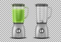 Set of Realistic Juicer blender. Kitchen blender with organic green vegetable juice and empty, drink 3d mixer isolated