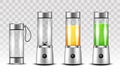 Set of realistic juicer blender. Kitchen blender with organic vegetable juice and empty