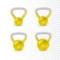 Set of realistic kettlebell. Weight of different kilograms. Equipment for bodybuilding and workout. Vector