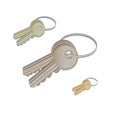 Set of realistic keys hanging on ring isolated on white background, modern icon, bunch of house key with keychain Royalty Free Stock Photo