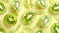 Set of realistic kiwi fruit slices in a seamless pattern on a colored background. Royalty Free Stock Photo