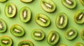 A set of realistic kiwi fruit slices showcased as a seamless pattern on a colored background. Royalty Free Stock Photo