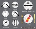 Set of realistic knife fork and spoon, in table dinner concept or eating etiquette concept.