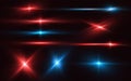 Set of realistic light glare, neon highlight. Collection of bright lens flares. Lighting effects of flash Royalty Free Stock Photo