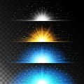 Set realistic lighting effects. Glowing star. Light and glitter on a transparent background. Shining magical border of yellow ball Royalty Free Stock Photo