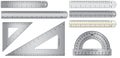 Set of realistic metal ruler in metal, plastic and wooden concept.