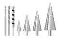 set of realistic metallic drill bits or metal work steel tools. eps vector.. Royalty Free Stock Photo