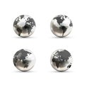 Set of realistic metallic Earth globes icons from different sides on white background Royalty Free Stock Photo