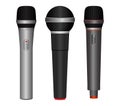 Set of realistic microphone isolated or music studio mic equipment or 3d microphone for karaoke and concert.