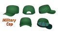 Set of Realistic military cap Dimensions, Various Hat Dimensions, Design and Structure Illustration, isolated on white Royalty Free Stock Photo