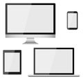 Set of realistic modern blank screen lcd, led, TV, monitor, laptop, notebook, pad, phone on isolate background Royalty Free Stock Photo