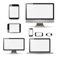 Mockup set realistic Monitors laptop tablet and phone vector illustration