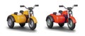 Set of realistic motorcycles of different colors. Yellow and red tricycle with sidecar Royalty Free Stock Photo