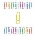 Set of realistic multi colored paper clips isolated on white background. Design element for school supplies. Stationery and office Royalty Free Stock Photo