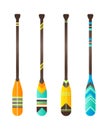 Set of realistic oar paddle. Isolated wood