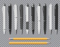 Set of Realistic office Elegant pens and pencil isolated on transparent background. Office Blank white and black Ball Royalty Free Stock Photo