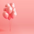 Set of realistic pearl glossy helium balloons floating on pink background