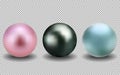 Set of realistic pearls. Round pink, black, blue, formed in the shell of a pearl oyster, a gem. Vector illustration Royalty Free Stock Photo