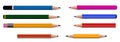 Set of realistic pencils colored isolated on white or pencils school stationery with shavings concept. eps vector.