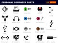 Set of realistic personal computer ports connectors or usb universal connector symbols or various plug connector ports firewire Royalty Free Stock Photo