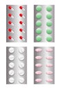 Set of realistic pills in blister pack