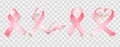 Set of realistic pink ribbon isolated over transparent background. Symbol of breast cancer awareness month in october Royalty Free Stock Photo