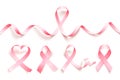 Set of realistic pink ribbon isolated over white background. Symbol of breast cancer awareness month in october Royalty Free Stock Photo